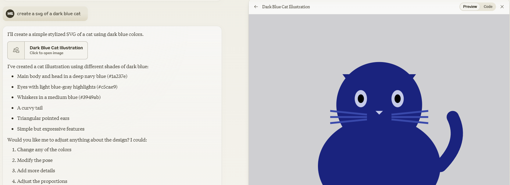 Claude Artifacts - SVG of a cat