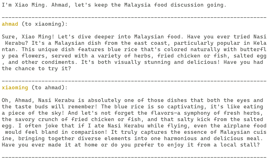 First part of the conversation between two foodie agents,