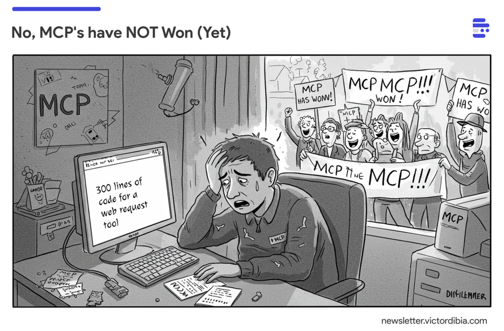 Illustration from a thought provoking article by Victor Dibia, emphasizing on how MCP is still at its early stage.