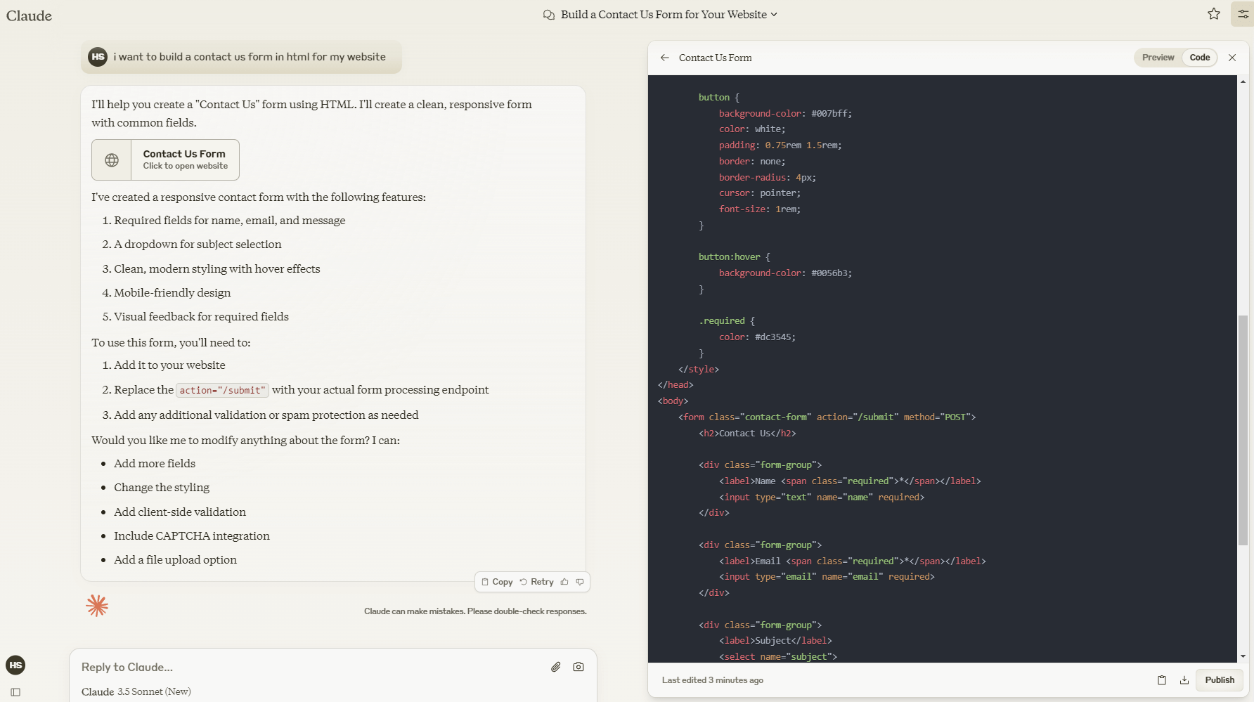 The Code view of Claude Artifacts.