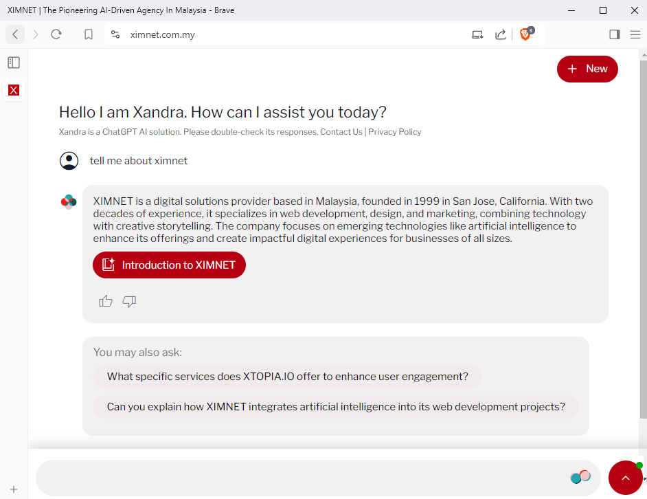 XIMNET - XTOPIA.IO RAG AI Chatbot Solution